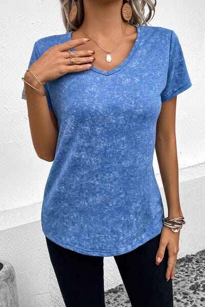 Steel Blue Heathered V-Neck Short Sleeve T-Shirt