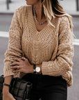 Rosy Brown V-Neck Cable-Knit Long Sleeve Sweater