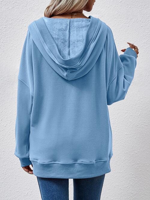 Light Slate Gray V-Neck Drop Shoulder Long Sleeve Hoodie