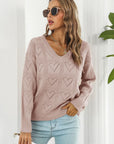 Light Gray V-Neck Drop Shoulder Sweater