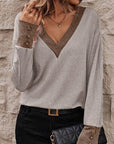 Rosy Brown V-Neck Dropped Shoulder Blouse