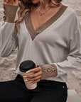 Dim Gray V-Neck Dropped Shoulder Blouse