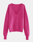 Maroon V-Neck Dropped Shoulder Long Sleeve Sweater