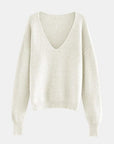 White Smoke V-Neck Dropped Shoulder Long Sleeve Sweater