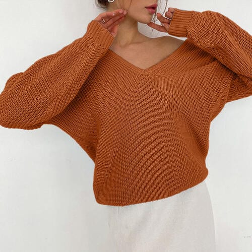 Sienna V-Neck Dropped Shoulder Long Sleeve Sweater