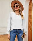 Light Gray V-Neck Flounce Sleeve Blouse