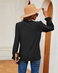 Dark Slate Gray V-Neck Flounce Sleeve Blouse