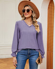 Gray V-Neck Flounce Sleeve Blouse