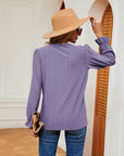 Gray V-Neck Flounce Sleeve Blouse