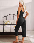 Gray V-Neck Lace Trim Slit Cami and Pants Pajama Set