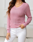 Thistle V-Neck Long Sleeve Eyelet Knit Top