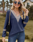 Dark Slate Gray V-Neck Long Sleeve T-Shirt