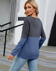 Light Slate Gray V-Neck Long Sleeve Two-Tone T-Shirt