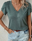 Dim Gray V-Neck Petal Sleeve T-Shirt