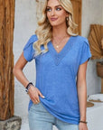 Dark Gray V-Neck Petal Sleeve T-Shirt