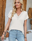 Gray V-Neck Petal Sleeve T-Shirt