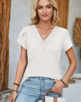 Gray V-Neck Petal Sleeve T-Shirt