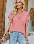 Dark Gray V-Neck Petal Sleeve T-Shirt