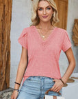 Rosy Brown V-Neck Petal Sleeve T-Shirt