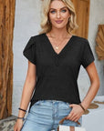 Dark Gray V-Neck Petal Sleeve T-Shirt