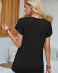 Black V-Neck Petal Sleeve T-Shirt