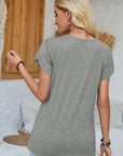 Dark Gray V-Neck Petal Sleeve T-Shirt