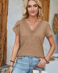 Rosy Brown V-Neck Petal Sleeve T-Shirt