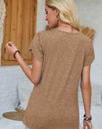 Rosy Brown V-Neck Petal Sleeve T-Shirt