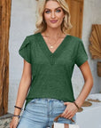 Dark Gray V-Neck Petal Sleeve T-Shirt