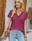 Dark Gray V-Neck Petal Sleeve T-Shirt