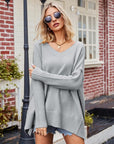 Dark Gray V-Neck Slit Exposed Seam Sweater