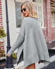 Dark Gray V-Neck Slit Exposed Seam Sweater