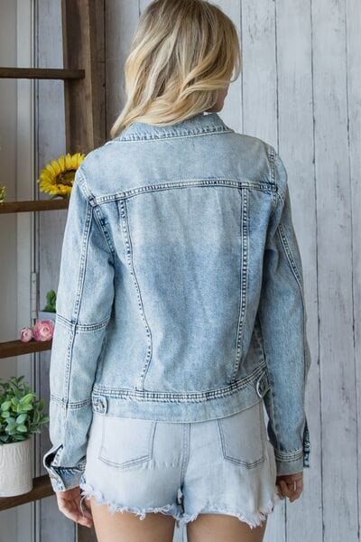 Dark Gray Veveret Distressed Button Up Denim Jacket