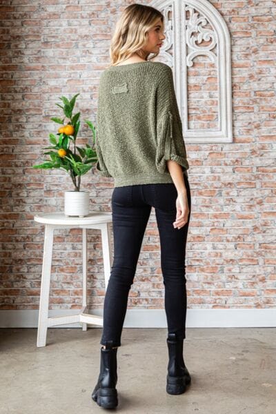 Gray Veveret Round Neck Roll-Up Sweater