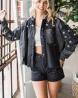 Gray Veveret Star Embroidered Hooded Denim Jacket