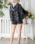 Light Gray Veveret Star Embroidered Hooded Denim Jacket