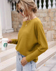 Gray Waffle-Knit Boat Neck Long Sleeve Top