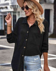 Dark Slate Gray Waffle-Knit Collared Neck Dropped Shoulder Shirt