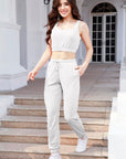 Gray Waffle-Knit Cropped Tank and Drawstring Pants Set