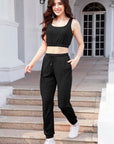 Gray Waffle-Knit Cropped Tank and Drawstring Pants Set