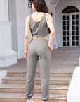 Dark Gray Waffle-Knit Cropped Tank and Drawstring Pants Set