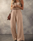 Slate Gray Waffle-Knit Drawstring Wide Strap Jumpsuit