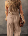 Dim Gray Waffle-Knit Drawstring Wide Strap Jumpsuit