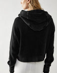 Black Waffle-Knit Dropped Shoulder Hooded Jacket