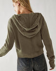 Light Gray Waffle-Knit Dropped Shoulder Hooded Jacket