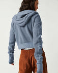 Dark Slate Gray Waffle-Knit Dropped Shoulder Hooded Jacket