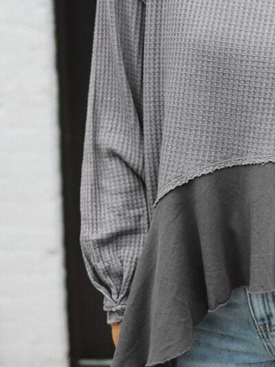 Slate Gray Waffle-Knit Round Neck Dropped Shoulder T-Shirt