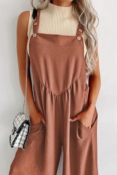 Gray Waffle-knit Wide Leg Overall with Pockets