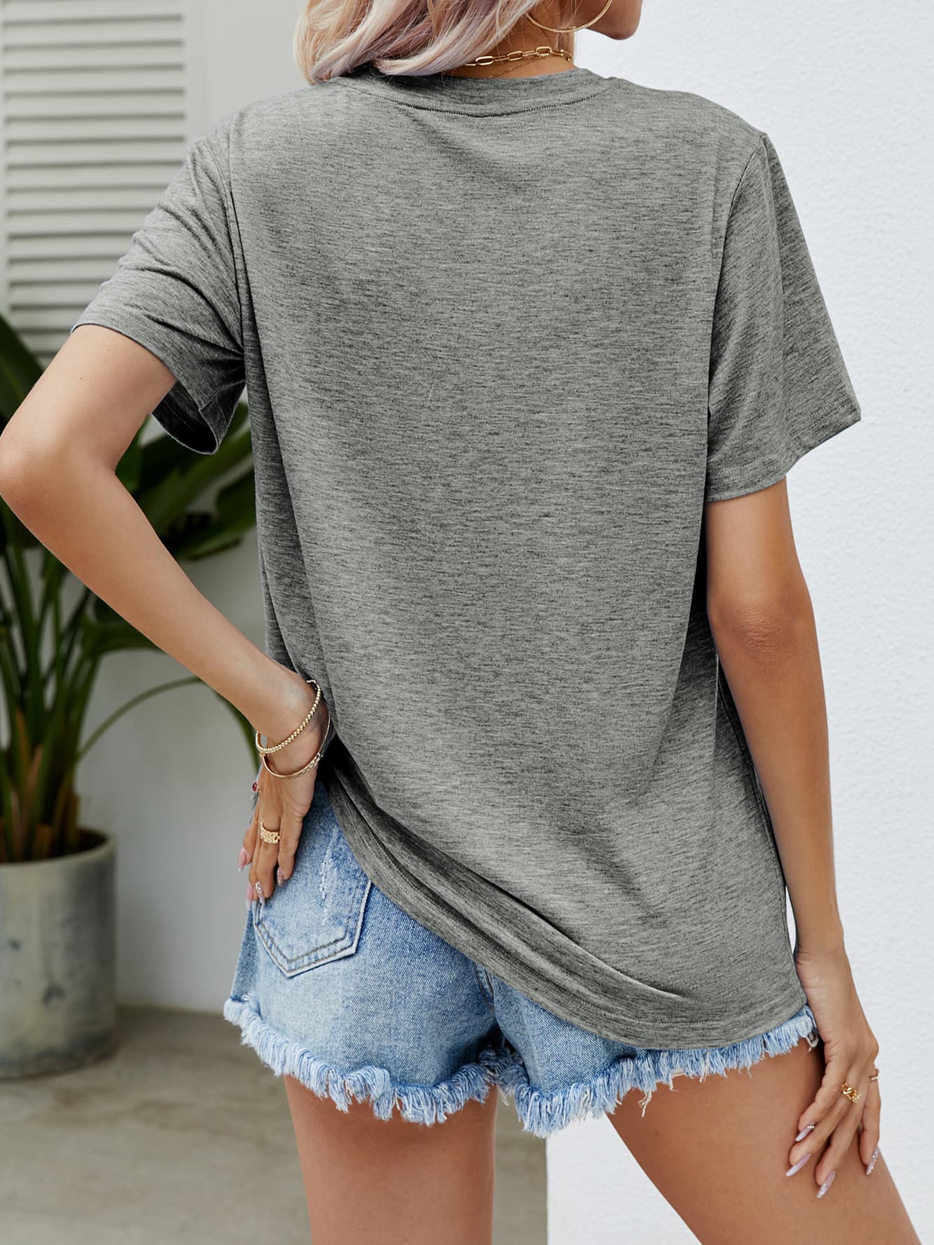 Light Slate Gray WEEKEND Flower Graphic Short Sleeve Tee