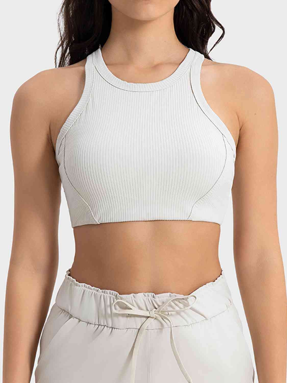 Light Gray Wide Strap Cropped Sport Tank